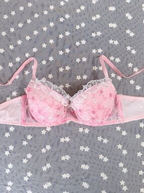 US-34B/JP-C75 Japanese Brand Cute Floral Rose Embroidery Push Up Bra Girls Pink